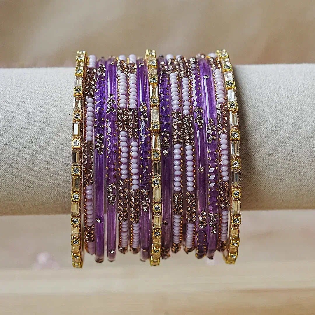 Festive Glass Bangles Set for Women (Both Hands) - The Golden Cascade